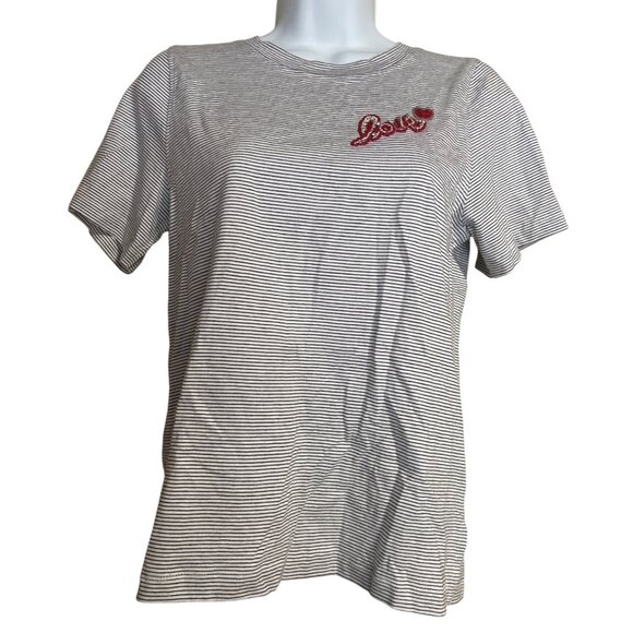 Cynthia Rowley Womens Striped T-Shirt Love Embroidery Size XS Valentines Day - Picture 1 of 6